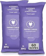 Swanky Cables Screen Cleaner Wipes: Electronic Wipes for Screens - Computer Screen Wipes for Electronics, Lens, Phone, Tv Screen and Monitor Cleaning - Tech Wipes with Microfiber Cloth (60 Count)