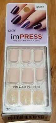 Kiss Nails Impress Press On Manicure Short Gel Light Pink Pearlescent #80057
