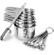 13-piece Measuring Cups and Spoons Set 18/8 Stainless Steel Heavy Duty Silver