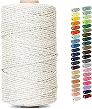 Natural Macrame Cord Colored Macrame Cord 2mm/3mm/4mm/5mm/6mm Macrame Cotton Cord, Twisted Macrame Yarn, Soft Craft Cord Macrame Rope Macrame Supplies(3mm*109Yards,Natural Color)