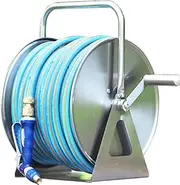 Garden Hose Reel Cart,Household Stainless Steel Water Pipe Storage Rack, Gardening High-Pressure Water Gun Hose Car Hose Reel, Save Space Hose,Silver-+DN15 15m Blue Pipe