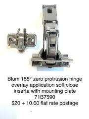 blum hinge 155° Soft Close Inserta zero protrusion full overlay + Plate .71B7590