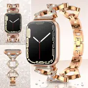 For Apple Watch 8 /7 /SE /6 /5 /4 /3 /2 /1 Ultra Round Bling Rhinestones 38mm 40mm 41mm Bracelet Strap Wristband - Rose Gold