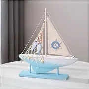 New Mediterranean Style Wooden Sailboat Model Office Creative Desk Decor Home Decor Christmas New Year Gifts (Color : Blue)