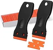 Plastic Razor Blade Scraper, 2 Pack Razor Scraper with 100 Pcs Razor Blades for Gasket Remover, Labels Decal and Adhesive Remover for Windows and Glass