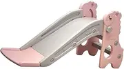Fafeicy Indoor Slide, Freestanding Space Saving Stable Base Folding Kids Sliding Slide 2 Stairs for Baby for Living Room (Pink Gray)