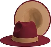 [SAJUZEN] Womens & Mens Fedora Hats, Wide Brim Fedora Hats for Women Men, R-wine/Camel-camel, Small-Medium