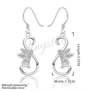 Genuine 925 Sterling Silver 35mm/1.4" Swan Shaped Crystal Dangle Earrings F880