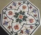18" White Marble center Table Top Lapis Lazuli Stone Inlay Coffee side Table