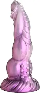 Celestial Cock Silicone Dildo for Men, Women & Couples. Fantasy Dildo with Suction Cup Base. Harness Compatible, Stimulating Textures. 1 Piece, White & Purple.