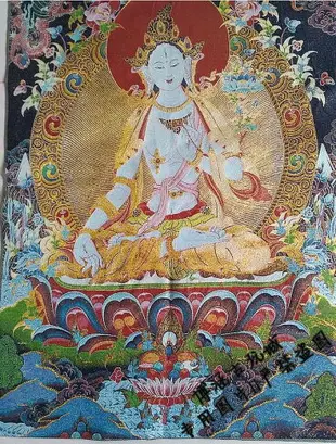 西藏唐卡刺繡 機繡 藏佛白度母 唐卡絲綢刺繡 織錦畫 觀音像