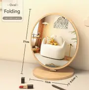 TOOLKISS Oval Folding Mirror – Large Wooden Swivel Vanity Mirror for Desk, Tabletop Makeup Mirror with Sturdy Base & Smooth Rotation, Perfect for Makeup, Skincare & Grooming