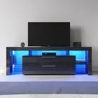 High Gloss 16 Colors LED TV Cabinet Entertainment Storage Unit Black - 1600mm