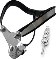 HCUDFN SM Stainless Steel Chastity Belt Underwear Metal Locking Device Panties Anal Beads Butt Plug Dildo Bondage Sex Toys for Men Women(Waist 108~114cm)