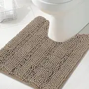Smarcute Toilet Mat U Shaped Bathroom Rugs Bath Mats for Bathroom Non Slip Luxury Chenille Bath Mat U Shape 50x50cm Extra Soft and Absorbent Shaggy Rugs Washable Dry Fast -Taupe