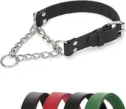 LOIIHEII Martingale Collar for Dogs No-Pull Adjustable Training Collar with Stainless Steel Chain - Genuine Leather Anti-Slip Design for Small,Medium,Large Breed Dogs - Black (M)