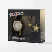 Tikkers Black Star Watch with Straps, Necklace & Purse Gift Set - Black