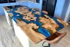 Blue Epoxy Resin Dining Table, Side Epoxy Table, Handmade Furniture Table Decor