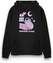 [Pusheen] Womens Hoodie | Ladies Graphic Hooded Sweatshirt in Black | Cat Kitten Laptop New Msg Love Hearts Apparel Sweater
