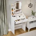 Makeup Vanity Desk with Mirror and LED Lights, Small Vanity Table with Drawer