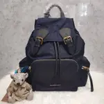 二手現貨 BURBERRY RUCKSACK 墨藍色 黑扣帶 中型 尼龍 金扣 軍旅 後背包 免運