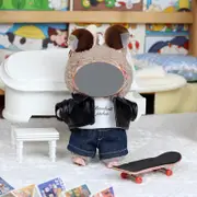 Labubu Baby Clothes 17cm Labubu Cloth Clothes Heartbeat Macaron Vinyl Face Doll Baby Clothes Replacement——style:Cool and handsome leather jacket three piece set