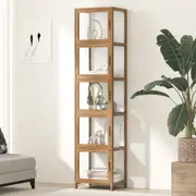 Oikiture Display Cabinet 5-Tier Slim Storage Shelves Clear Bookcase Rack Brown