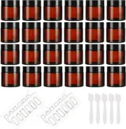 24 Pack 2oz Amber Glass Jars with Black Lids, Round Empty Containers for Scru...