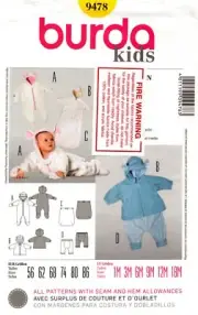Burda Sewing Pattern 9478 Burda Baby Jacket, Pants and Bodysuit