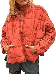 [Gacaky] Women's Baggy Lightweight Zip Puffer Jacket Warm Winter Down Coat with Pockets