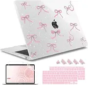 May Chen Compatible with MacBook Air 13 inch Case 2021, 2020 2019 2018 Release Model: M1 A2337 A2179 A1932, Plastic Hard Shell Case Cover for Macbook Air 13 inch with Retina Dispaly, Clear Glitter Bow