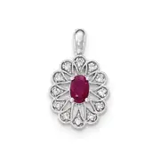 14K White Gold Real Diamond and Ruby Pendant