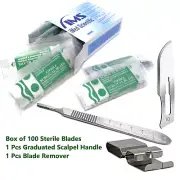 100 Surgical Sterile Blades #10+Scalpel Knife Handle #3 Graduated+Blade Remover