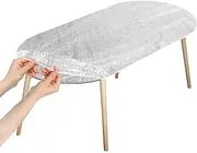 Klmnop Clear Oval Vinyl Fitted Tablecloth, Fits 42 x 60 Inch Oval Table, Waterproof Oilcloth Elastic Edge Design Table Cover Tablecloth Protector(47.2×70Inch)