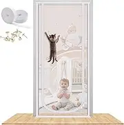 Reinforced Cat Screen Door, 35.5X82” Heavy Duty Pets Proof Screen Door with Bilateral Zipper, Prevent Dogs Cats Running Out from Home, Bedroom, Living Room, Kitchen Patio Doo