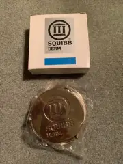 Vtg Squibb Derm Brass (4) COASTERS W Coaster Holder PAPERWEIGHT New Sealed
