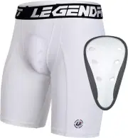 Men Baseball Football Compression Shorts w/Cup Straps Medium, White