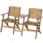 Foldable Garden Bench With Tea Table Solid Wood Patio Deck Chair Outdoor Seating