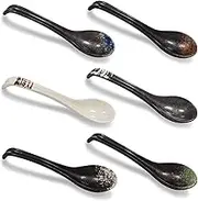 AmaCielo Japanese Soup Spoon, Soup Spoons Ceramic Asian Soup Spoon 6 pcs, With Long Handle, for Ramen Miso Pho Salad Dessert Cereal, 7.28 * 1.77 inch
