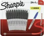 NEW 24 Black + 1 Blue Pack of 25 Sharpie Pens Fine Tip Permanent Marker Pen Set!