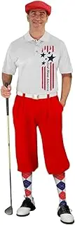 [Golf Knickers] American Homeland Stars and Stripes Design Traditional (Plus Fours) Outfit for Men (Red)