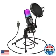 Microphone,USB Microphone,Computer Comdenser Gaming Mic with RGB Light Adjusa