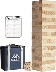 Megwoz Giant Tumble Tower, Stacking Backyard Game with 1 Dice|Scoreboard| Carrying Bag, Premium Pine Wooden Block Game Set for Kids Adult Family- 48 Pieces (1.5Ft to Over 3.5Ft )