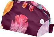 [FVQL] Scrub Caps Women, 2 Pieces Nurse Hats with Sweatband, Feathers Pattern