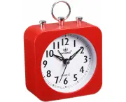 WSECOMM Small Battery Operated Analog Alarm Clock, Square Travel Clock ABS Plastic Alarm Clocks for Bedroom Snooze, 12/24H, Red