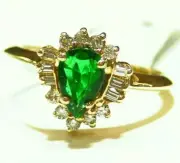 1.37CT 14K Gold Natural Emerald White Cut Diamond Vintage Engagement Ring Halo