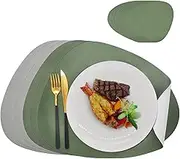 Double Side Leather Placemats and Coaster Sets of 6 - Washable Non Slip Table Mats Hot Resistant for Dining Table (Olive-Grey, 6 Placemats + 6 Coasters)