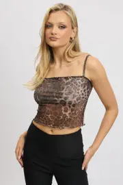 Brown Animal Print Cami Top Sleeveless Bow - Size 16XL, Women's Singlet