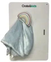 NWT Crate & Barrel Kids Rainbow Plush Blue Lovey Security Blanket 14"x14" RARE