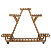 Multilayer Pyramid Plant Stand 4 Wheels Rolling Flower Shelf Rack Corner Balcony